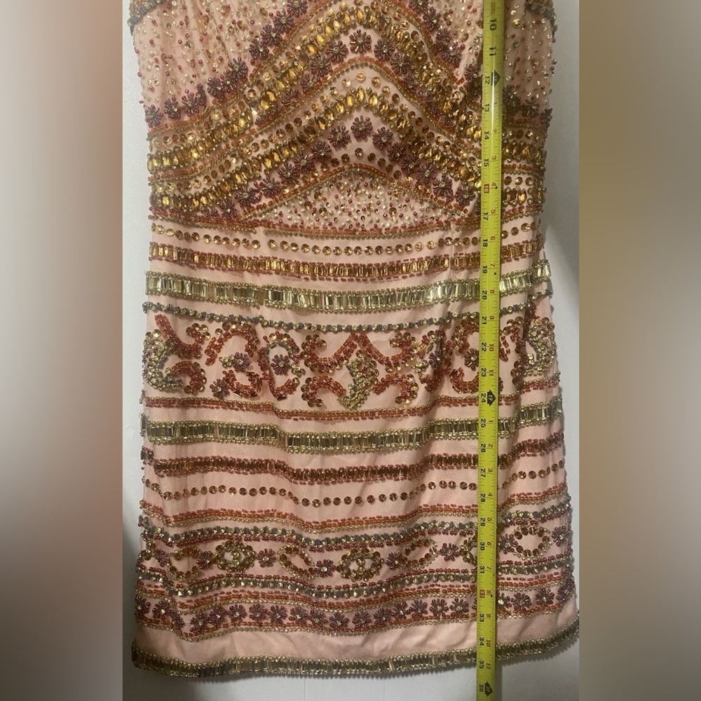 Rachel Allan Cocktail Size 16 Pink Gold Beaded Homecoming Party Dance Mini Dress - Picture 11 of 13